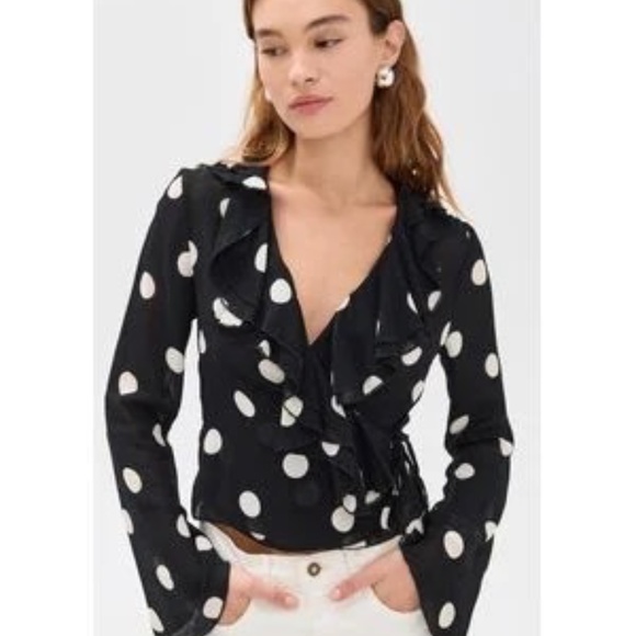 Reformation Kilah Ruffle Neck Polka Dot Wrap Top 8 - Picture 1 of 8